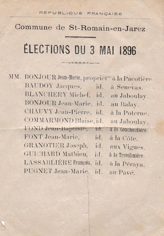 Elections municipales du 3 mai 1896 st romain en jarez bis