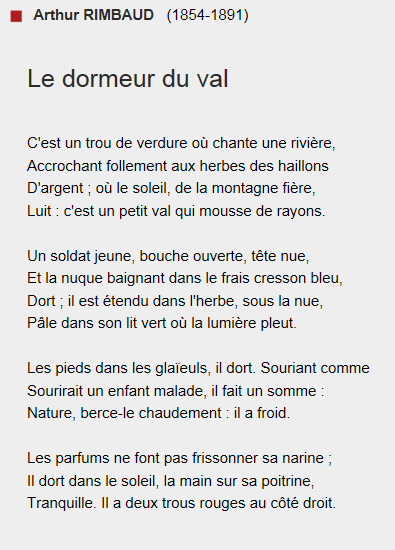 Poeme le dormeur du val arthur rimbaud