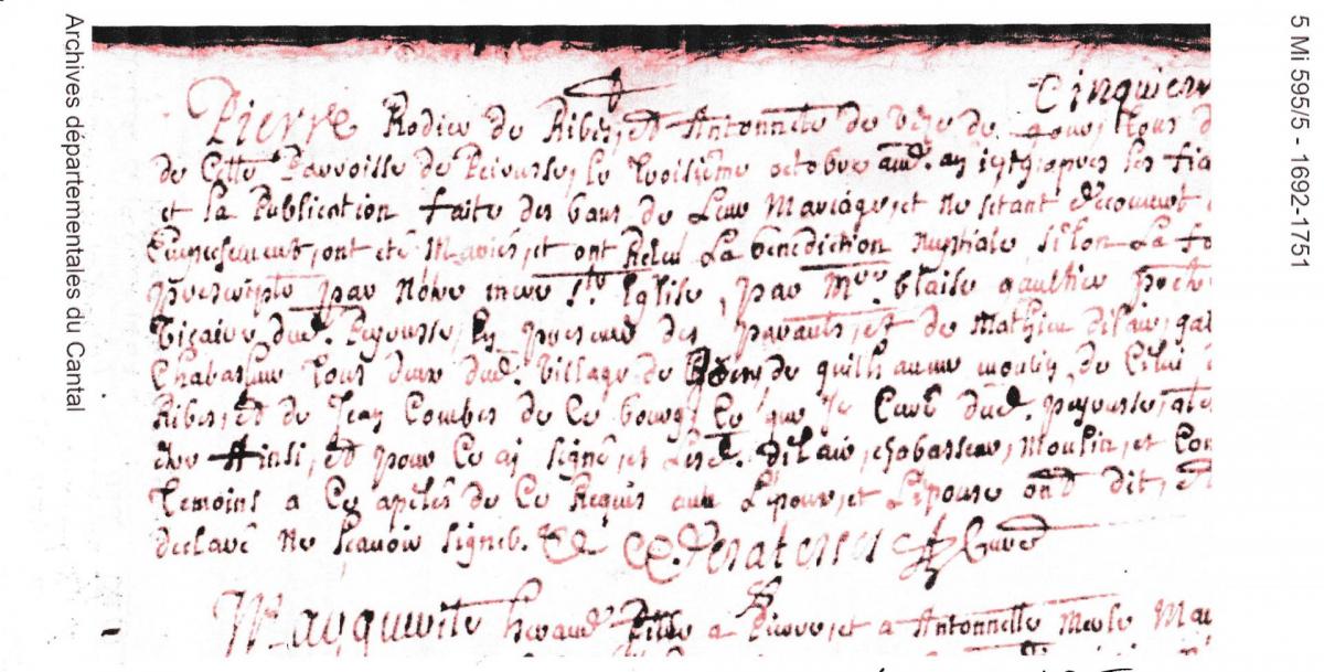 Rodier pierre et devez e antoinette sosas 424 et 425 mariage 3 octobre 1719 peyrusse 2